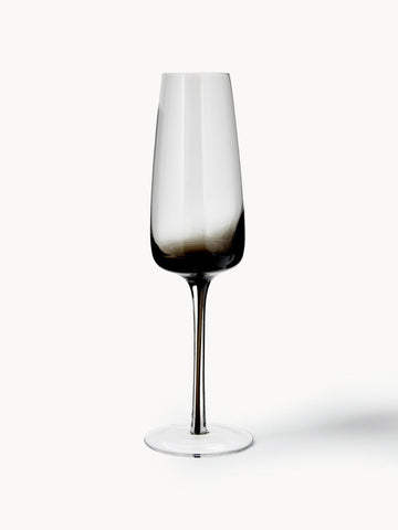 Mouth-Blown Champagne Glasses Smoke with Colour Gradient, Set of 4