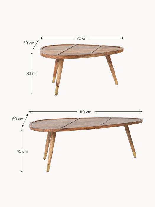 Oval Sheesham Wood Coffee Tables Sham Set of 2