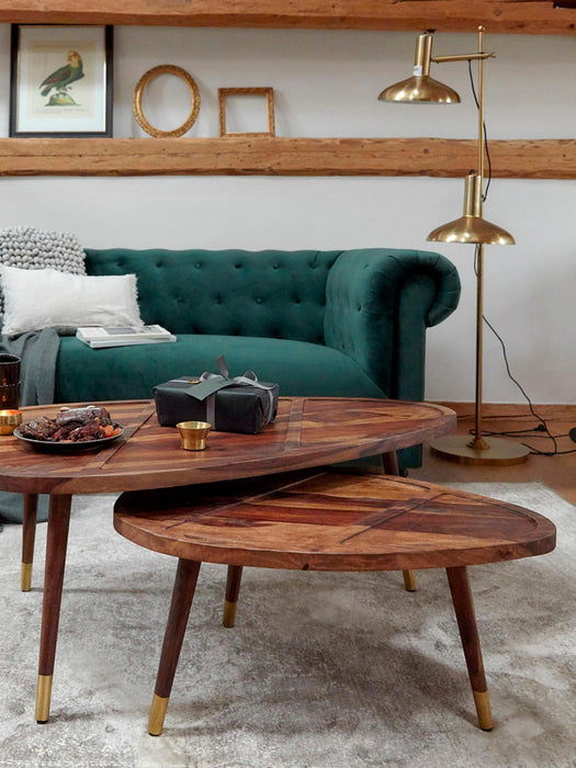 Oval Sheesham Wood Coffee Tables Sham Set of 2
