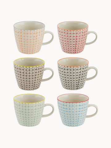 Mugs Carla with Small Pattern, Set of 6
