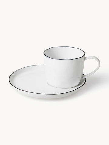 Handmade Porcelain Coffee Cup Salt with Saucer