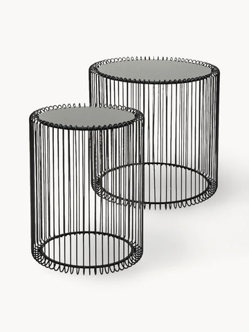 Metal Side Tables Wire with Glass Top, Set of 2