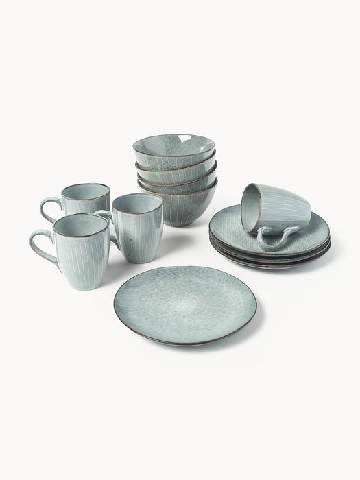 Handmade Breakfast Set Nordic Sea, 4 People, Set of 12