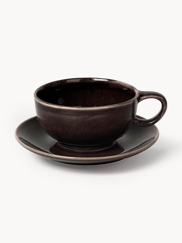 Handmade Tea Cup Nordic Coal with Saucer