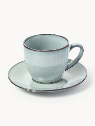 Handmade Coffee Cup Nordic Sea with Saucer
