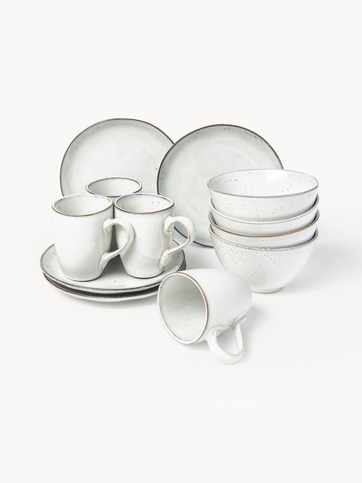 Handmade Breakfast Set Nordic Sand, 4 People, Set of 12