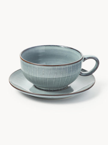 Handmade Tea Cup Nordic Sea with Saucer