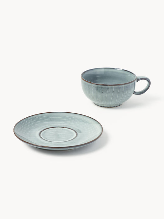 Handmade Tea Cup Nordic Sea with Saucer
