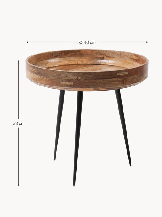 Round Mango Wood Side Table Bowl