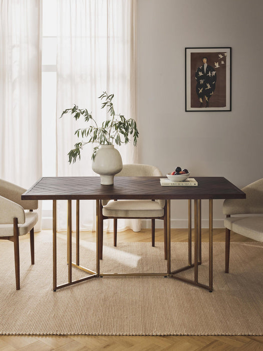 Luca Mango Wood Dining Table with Herringbone Pattern, in various sizes