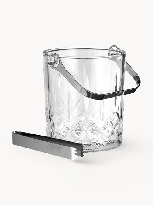 Small Ice Bucket Harvey with Ice Tongs and Embossed Pattern