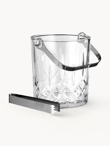 Small Ice Bucket Harvey with Ice Tongs and Embossed Pattern