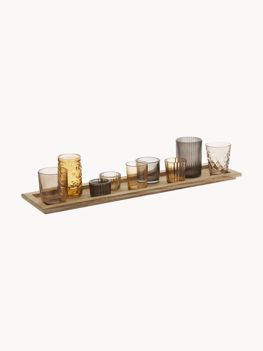 Glass Candle Holders Wessel with Wooden Tray