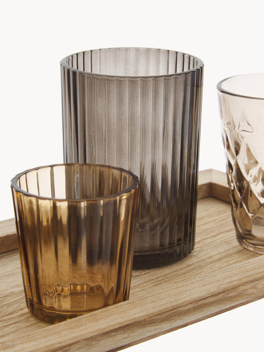 Glass Candle Holders Wessel with Wooden Tray