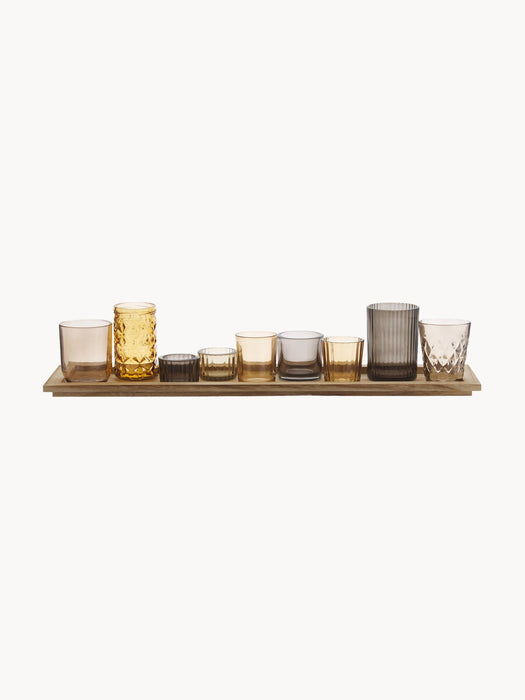 Glass Candle Holders Wessel with Wooden Tray