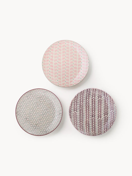 Handmade Breakfast Plates Maya with Playful Pattern, Set of 3