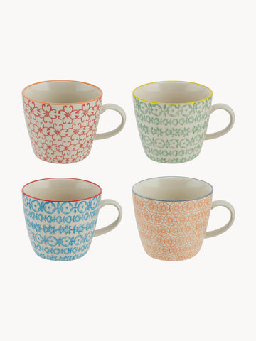 Mugs Carla with Small Pattern, Set of 4