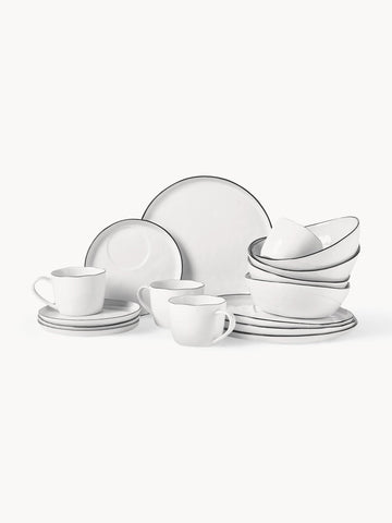 Handmade Porcelain Breakfast Set Salt, 4 People, Set of 16