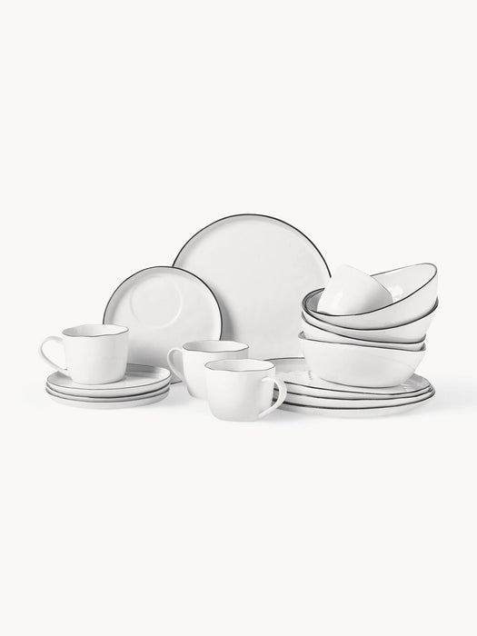 Handmade Porcelain Breakfast Set Salt, 4 People, Set of 16