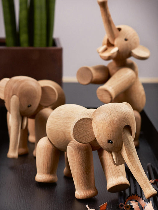 Handmade Oak Wood Decorative Object Elephant