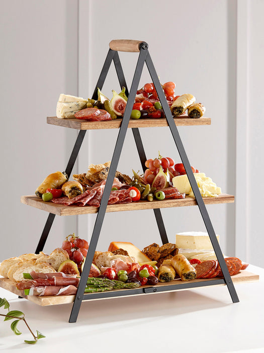 Tiered Serving Stand with Acacia Wood Plates
