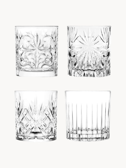 Crystal Whisky Glasses Bichiera with Embossed Pattern Set of 4