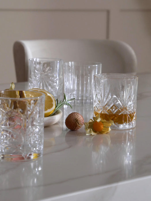 Crystal Whisky Glasses Bichiera with Embossed Pattern Set of 4