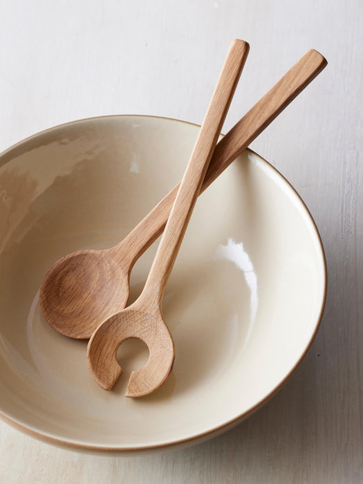 Short Oak Wood Salad Servers Bit