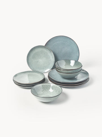 Handmade Tableware Set Nordic Sea, 4 People, Set of 12