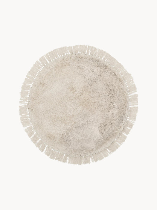 Round Fluffy High-Pile Rug Dreamy with Fringes