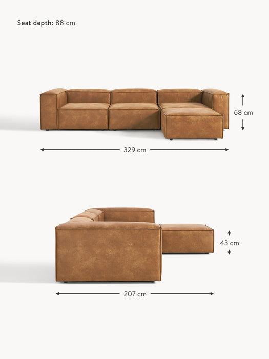 Modular Leather Sofa Lennon 4-seater with Ottoman leftright