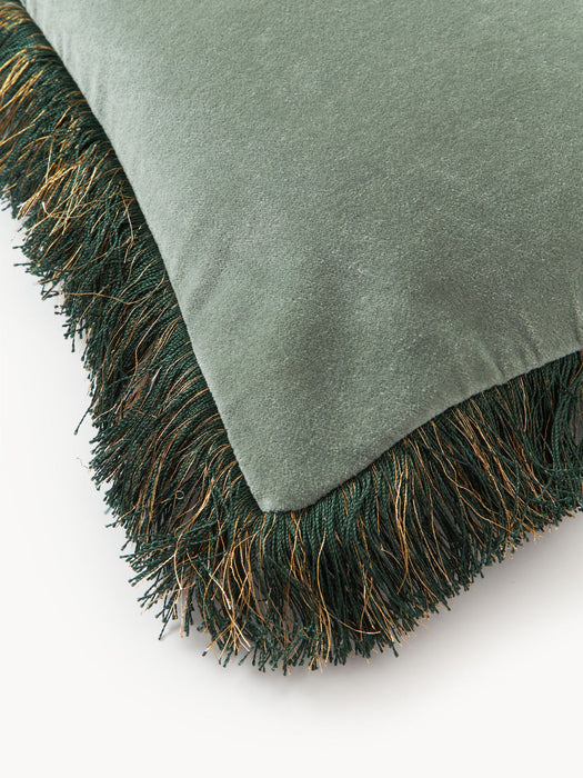 Onyx Embroidered Velvet Cushion Cover with Fringes