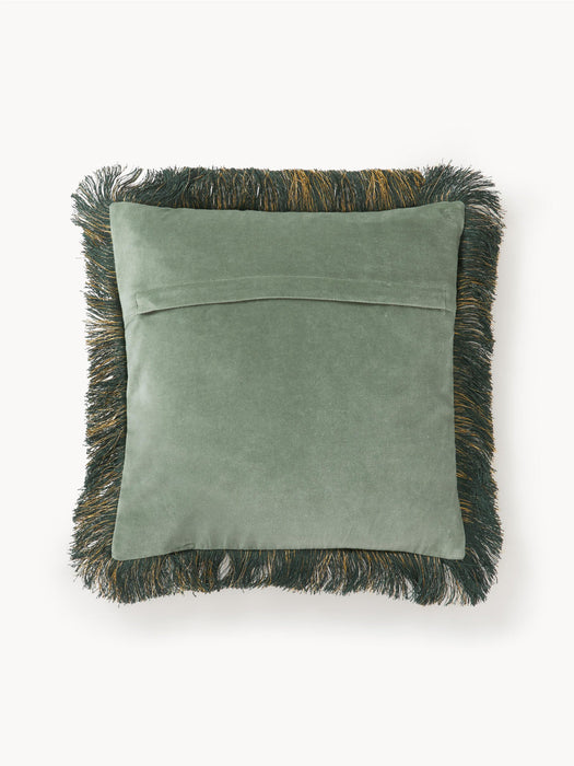 Onyx Embroidered Velvet Cushion Cover with Fringes