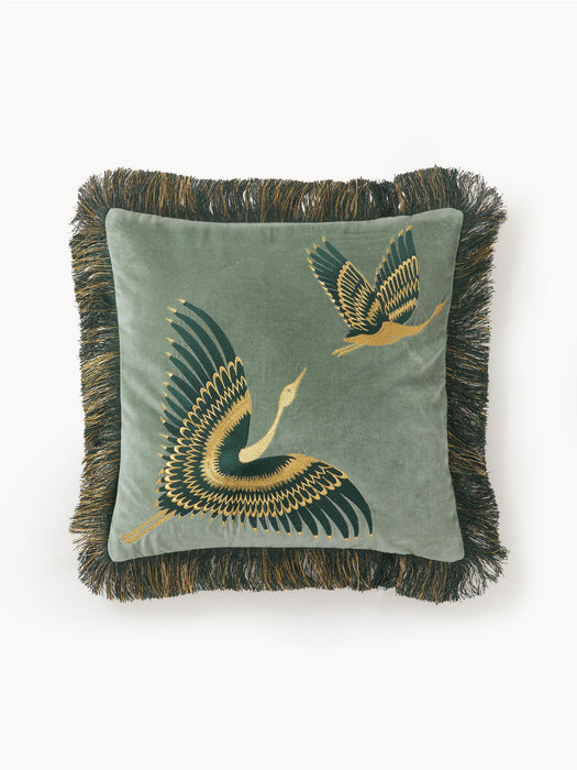 Onyx Embroidered Velvet Cushion Cover with Fringes