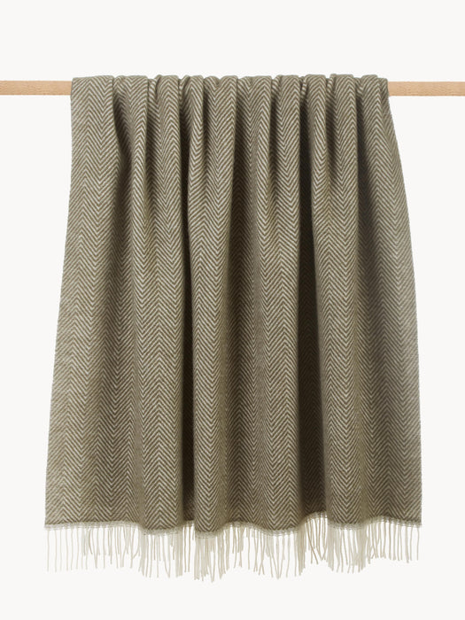Wool Throw Tyrol with Herringbone Pattern and Fringes