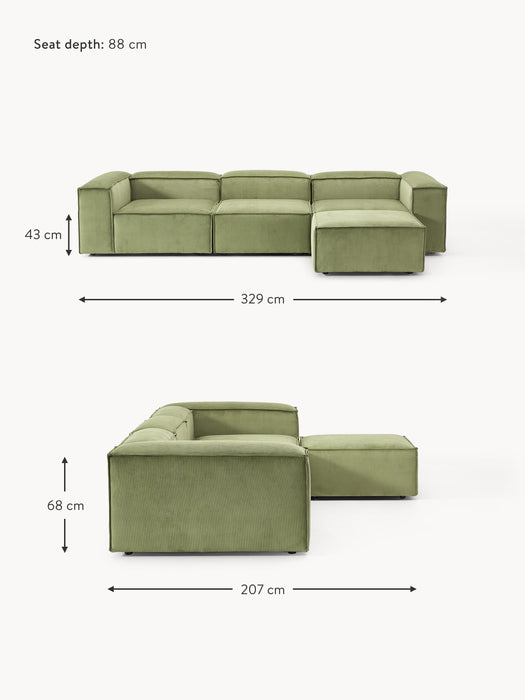 Corduroy Modular Sofa Lennon 4-seater with Ottoman leftright