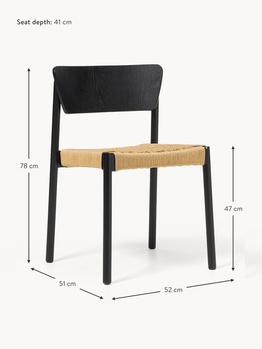 Wooden Dining Chairs Danny with Rattan Seat Set of 2