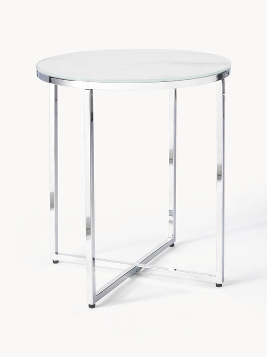 Antigua Round Side Table with Marble Effect Glass Top
