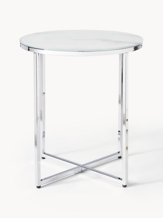 Antigua Round Side Table with Marble Effect Glass Top