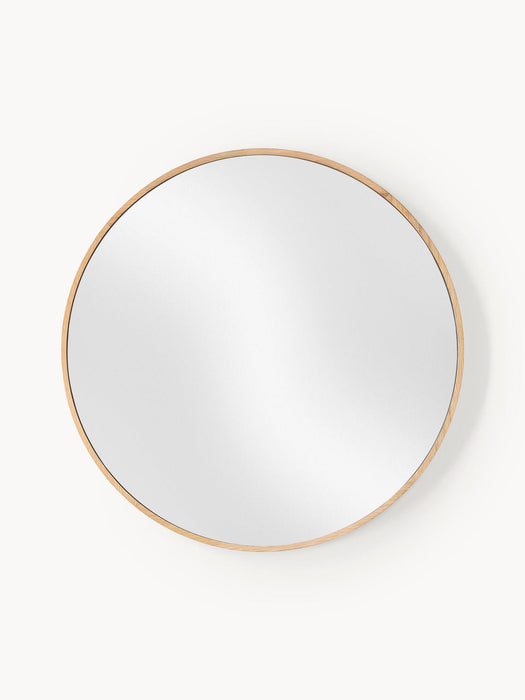 Avery Round Wall Mirror with Oak Wood Frame