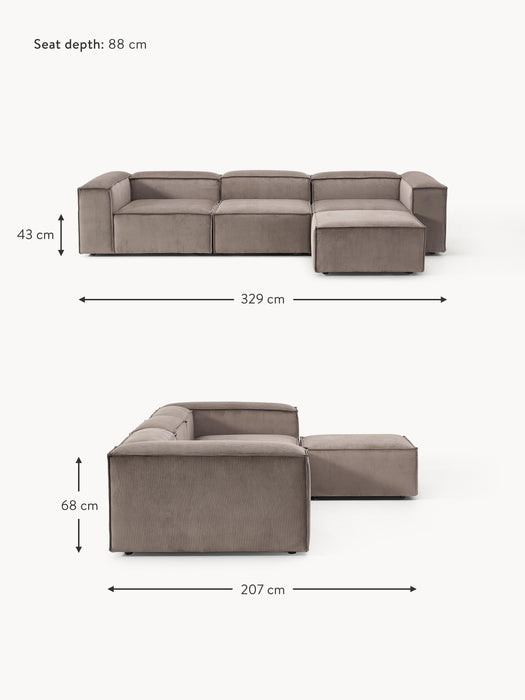 Corduroy Modular Sofa Lennon 4-seater with Ottoman leftright