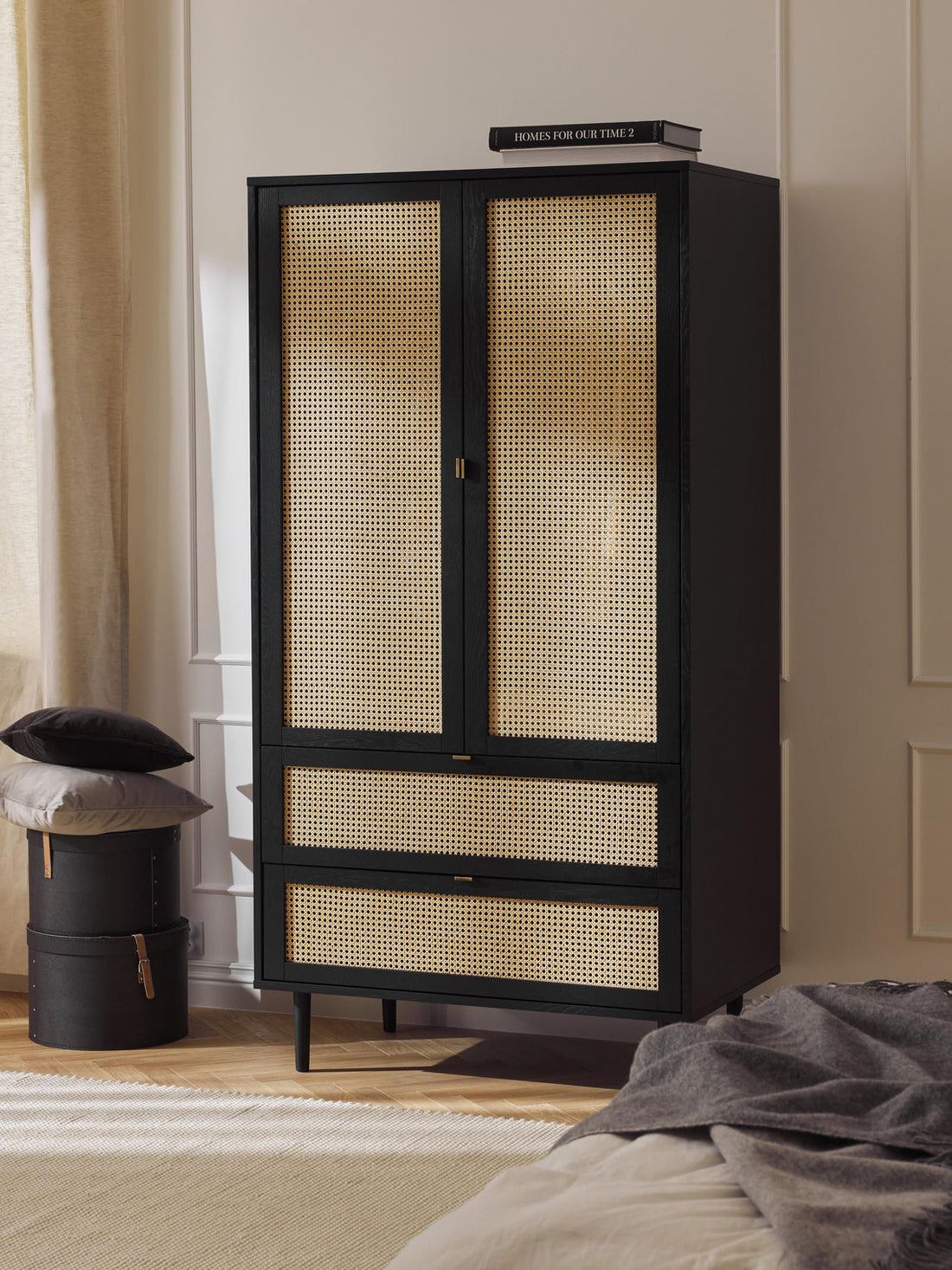 Aries Small Wardrobe with Viennese Wickerwork, 2-doors