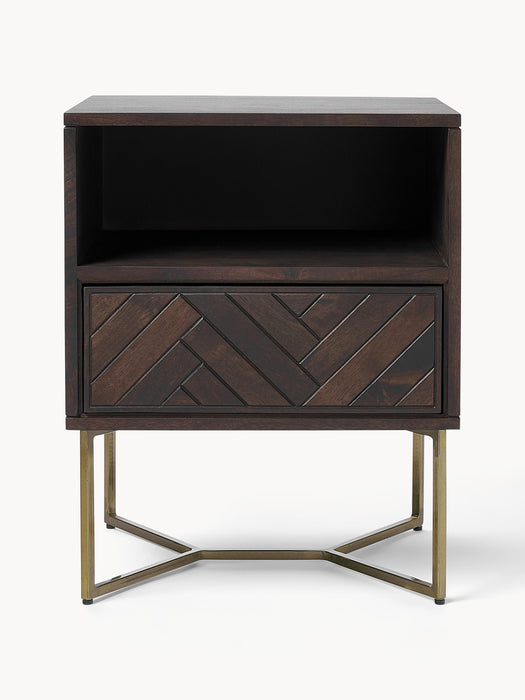 Mango Wood Bedside Table Luca with Herringbone Pattern