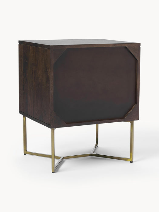 Mango Wood Bedside Table Luca with Herringbone Pattern