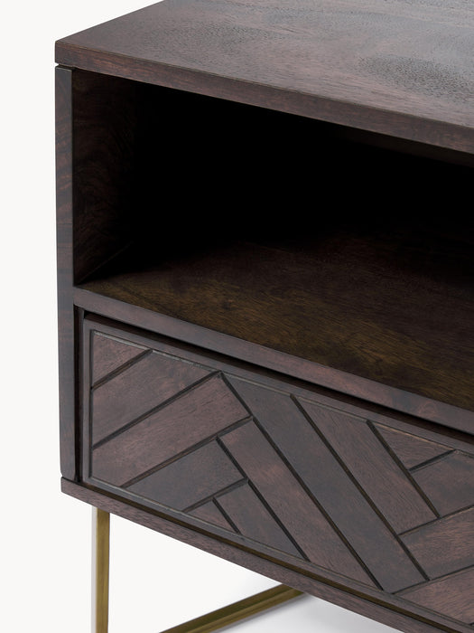 Mango Wood Bedside Table Luca with Herringbone Pattern