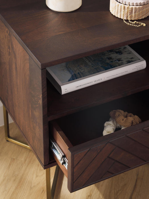 Mango Wood Bedside Table Luca with Herringbone Pattern