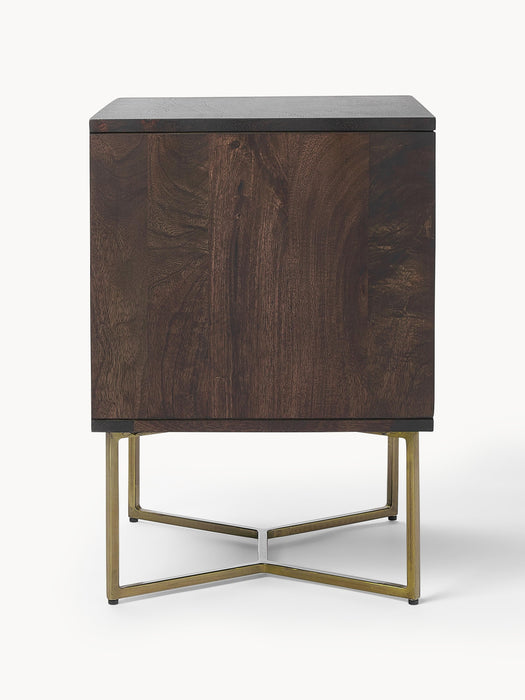 Mango Wood Bedside Table Luca with Herringbone Pattern
