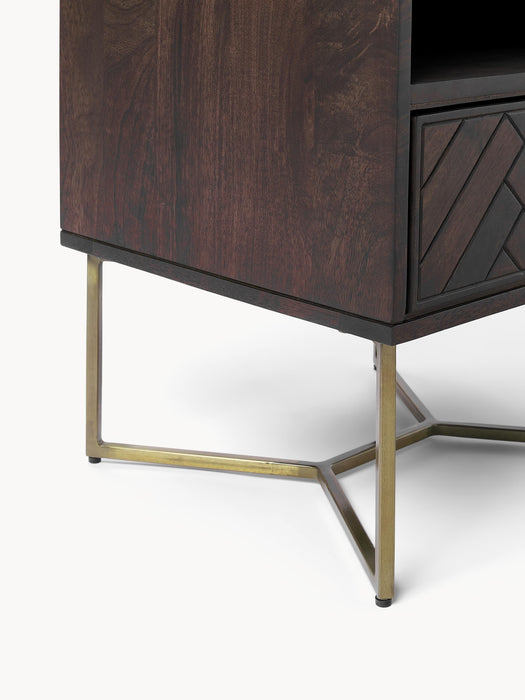 Mango Wood Bedside Table Luca with Herringbone Pattern