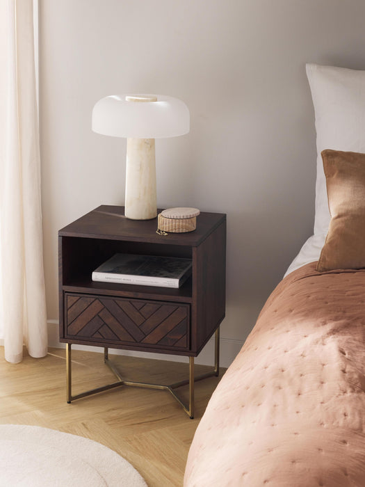 Mango Wood Bedside Table Luca with Herringbone Pattern