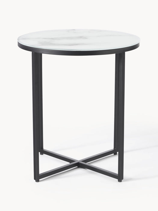 Antigua Round Side Table with Marble Effect Glass Top